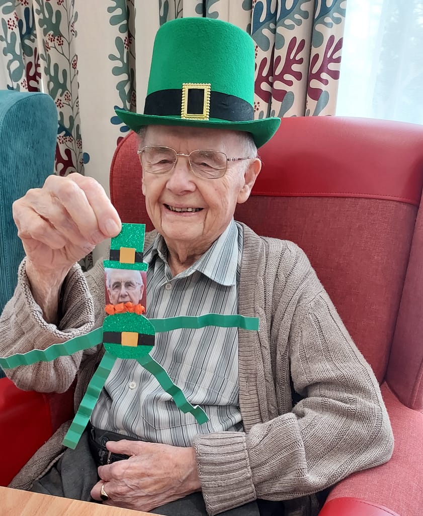 Resident at Oaklands House Care Home celebrating St. Patrick's Day